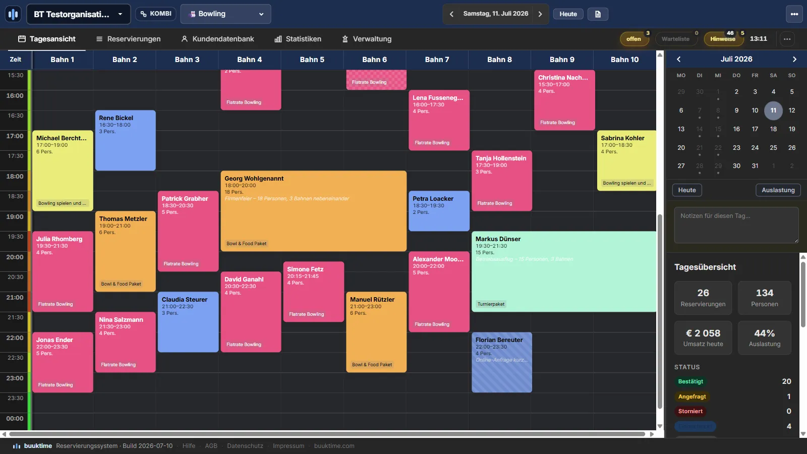 buuktime Betreiber-Kalender im Dark Mode
